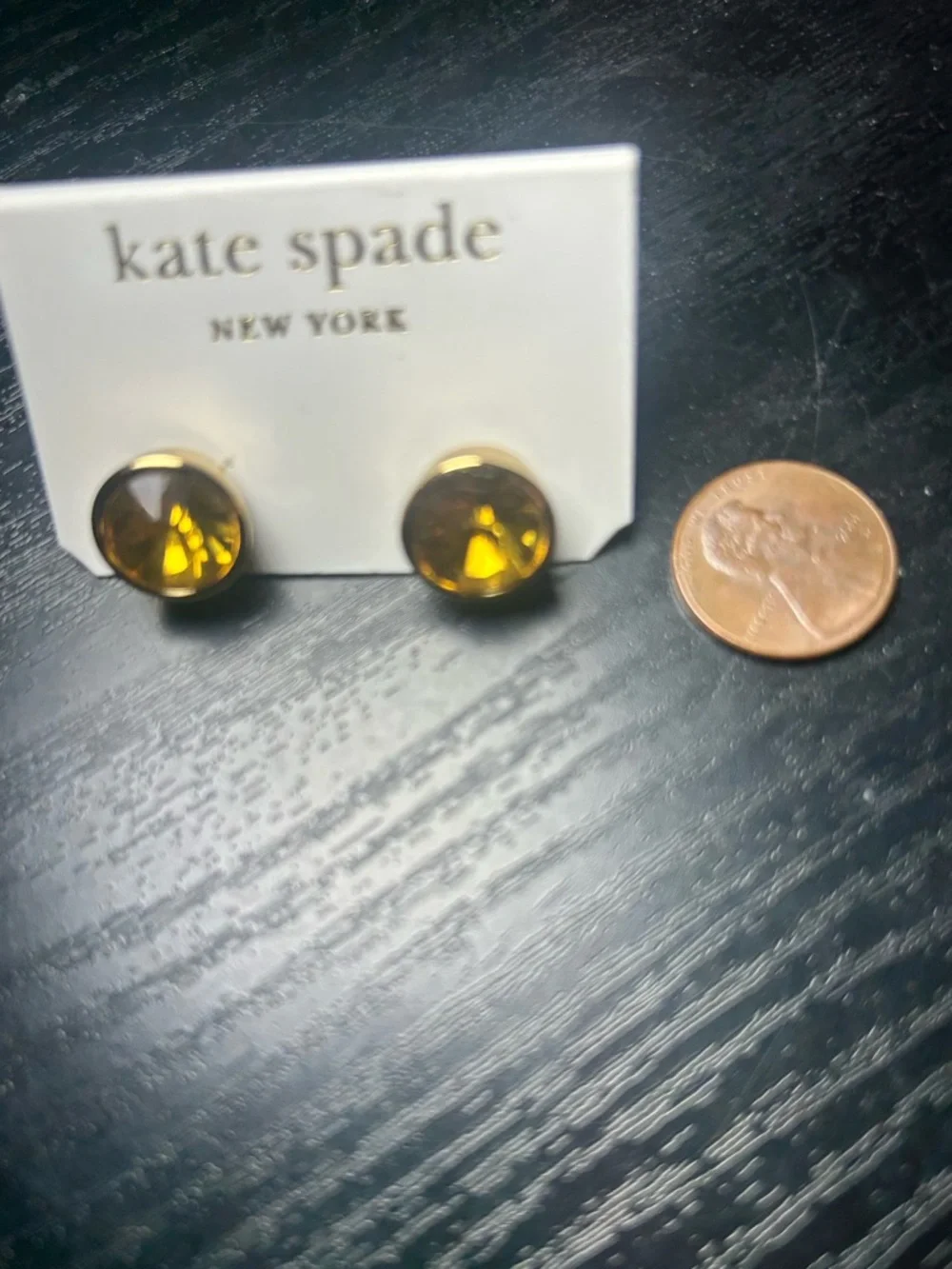 Kate Spade Yellow Crystal Stud Earrings NWT – Gold‑Tone, On Card